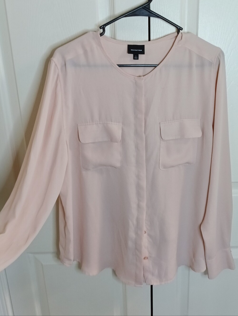 Who What Wear Pale Blush Pink Long-Sleeve Button Blouse